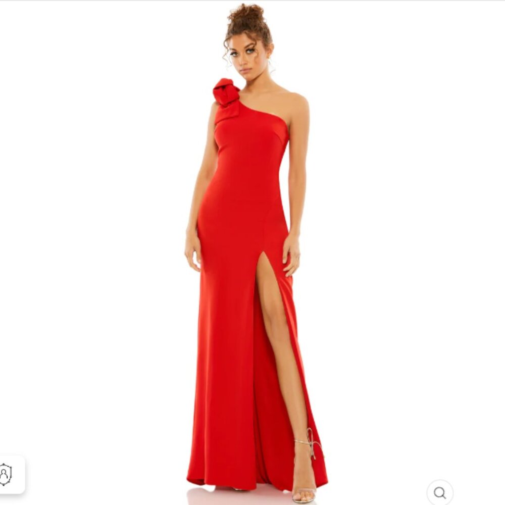 BOW ONE SHOULDER EVENING GOWN COLOR — Red Size 4 New With Tags